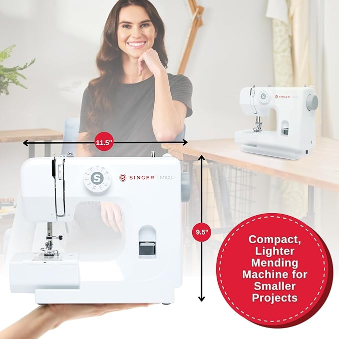 SINGER M1000 Mending Machine | Compact, Lightweight & Portable With 32 Stitch Applications & LED Light | Great for Light to Medium Weight Fabrics & Repairs – White