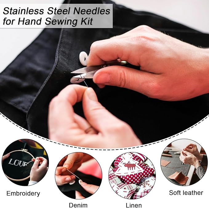 ArtCute Big Eye Steel Sewing Needles Kit 38 Pcs Stainless Steel Sewing Needles Set for Hand-Sewing, Includes Needles, Seam Ripper, Sewing Scissors, Threader, Portable DIY Crafts Kit for Beginners
