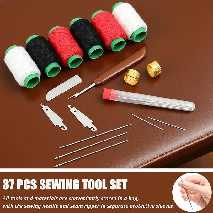 37PCS Sewing Tool Set, Steel Sewing Needle Kit, Threader and Needle Repair Kit, Portable DIY Sewing Tool Set for Beginners and Professional Crafters