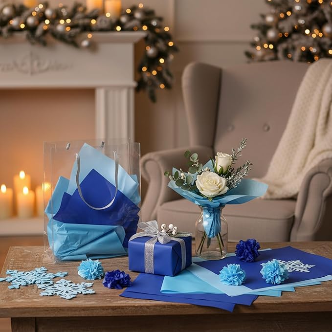 Qilery 500 Sheets Blue Tissue Paper Bulk for Gift Bags 15 x 20 Inch Acid Free Packaging and Wrapping Paper Sheets for Winter Easter Decoration DIY Crafts, Bouquet, Wedding Birthday Party, Packing