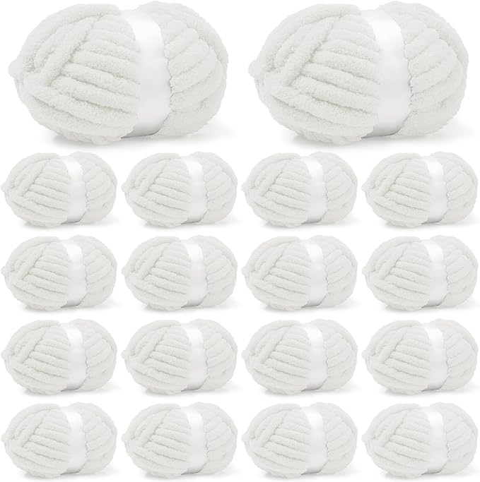 inhand 18 Pack Chunky Chenille Yarn for Crocheting– 30.6 Yards, 7.7oz, Super Bulky, Soft Fluffy Plush Yarn for Hand or Arm Knitting– Ideal for Blankets, Crafts & DIY Projects (Cream White)