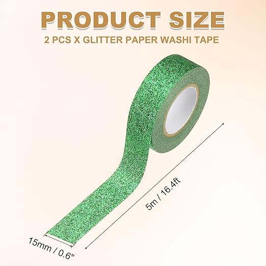 PATIKIL 2 Roll Glitter Paper Washi Tape, Washi Decorative Tape for Crafts, Green