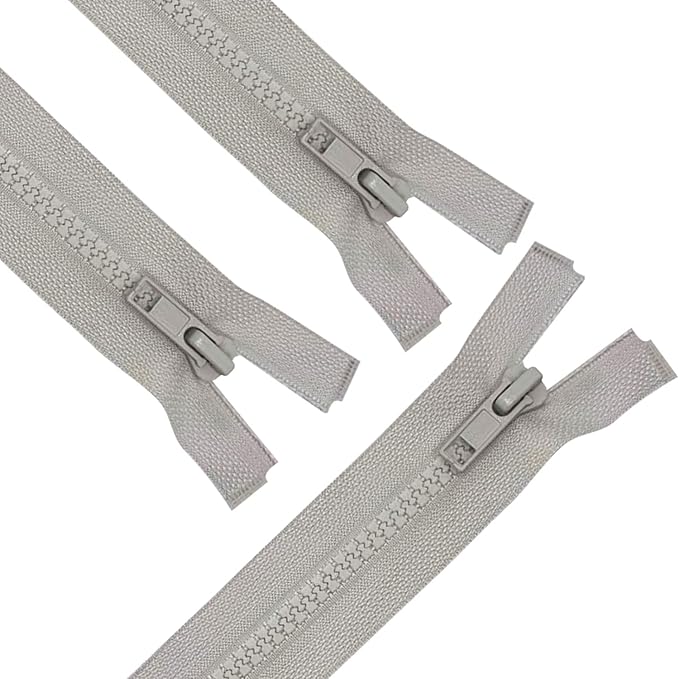 ANPURZII 3PCS #5 19 Inch Light Gray Separating Jacket Zippers for Sewing Coats, Molded Plastic Bulk Zippers(LightGray 19" 3PCS)