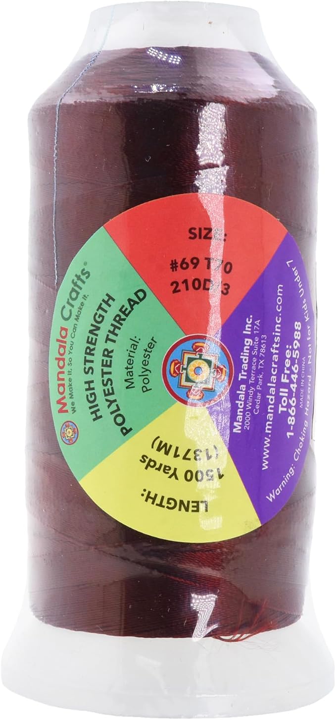 Mandala Crafts Burgundy Heavy Duty Thread - 1500 Yds Tex 70 Bonded Polyester Threads for Sewing Drapery, Jeans, Leather, Hair, Outdoor Marine Upholstery