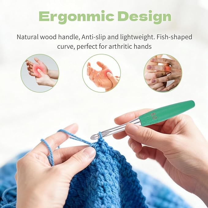 Crochet Hooks 8mm Crochet Hook Soft Lightweight Wood Ergonomic Handle and Stainless Steel Crochet Needles Tip (8 mm-L)