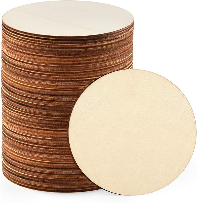 Coopay 60 Pieces 4 Inch Wooden Circles, Unfinished Round Wood Slices Natural Wooden Cutouts for Door Hanger, Painting, Wedding, Home Decoration DIY Wood Craft Supplies