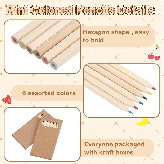 Ctosree 36 Packs Mini Colored Pencils Bulk 3.5 Inch Coloring Drawing Pencil in Kraft Boxes Goodie Bags Gift for Kids Adult Classroom School Office Painting Christmas Birthday Party Favor, 6 Per Pack