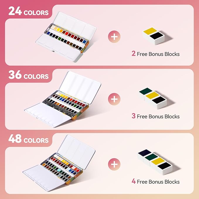 Paul Rubens Watercolor Paint Set, 36 Colors Solid Watercolor Paint, Easy To Blend And Diffuse Watercolor Palette, Portable Travel Watercolor Set