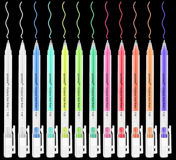 White Gel Pens 11-Colors Gel Pen Set for Black Paper Art, 1.0mm Extra Fine Tip Opaque Archival Ink Pens - 12 Pack Artists Gel Pens for coloring, Drawing, Sketching, Bullet Journaling, Card Making