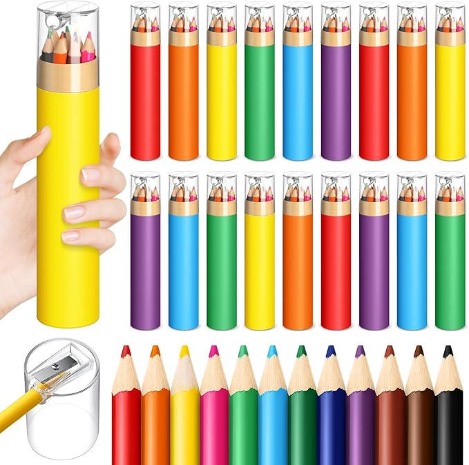24 Pack Christmas Colored Pencils Gifts Bulk with Sharpener, 12 Color Travel Portable Presharpened Pencil Pack, Colored Pencils Set for Adults Christmas Charity Arts Supplies Painting