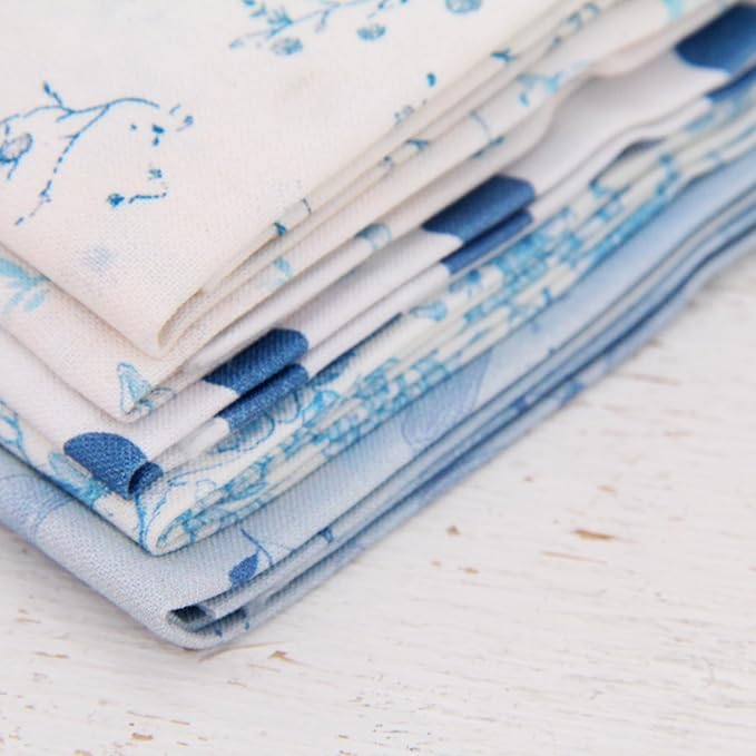 Threadart Exclusive 5 Fat Quarter Bundles - White and Blue Vintage Prints 100% Cotton Fabric - Premium 100% Cotton Quilting Fabric - No Duplicates - Full Size Fat Quarters 18"x21" - White and Blue