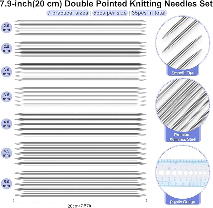 Coopay DPN Double Pointed Knitting Needles Set(2.0-6.0mm), Magic Loop 40 inch Circular Knitting Needles Set, Short Socks Knitting Needles, Fixed Cables Circular Needles, 45pcs Knitting Tools with Case