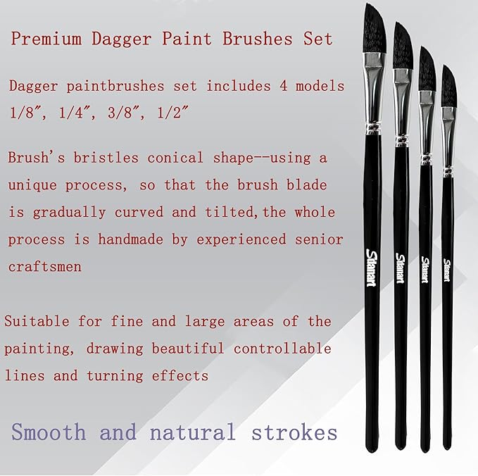 4PCS Dagger Striper Brush Set, Premium Dagger Paint Brushes Set, Professional Dagger Brush for Watercolor Acrylic Oil Gouache, Pinstriping Brush Set ，Dagger Striper Watercolor Paint Brush