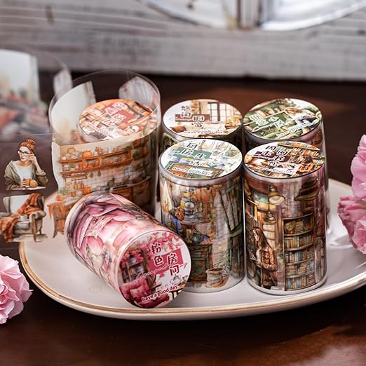 Alideco 6pcs Decorative Adhesive Tapes Vintage Literary Girl Corner of Life PET Tape Great for Bullet Journal Supplies, Arts, Scrapbook, DIY Crafts, Planners (shenghuodejiaoluo)