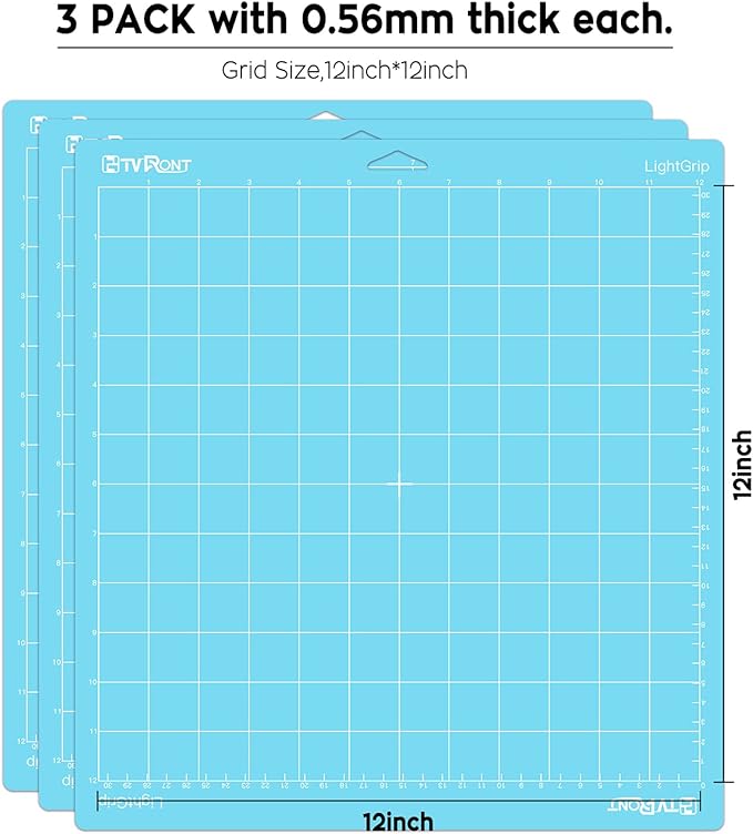 HTVRONT Light Grip Cutting Mat, 3 Pack Cutting Mat 12x12 Compatible with Cricut Maker 4/Maker 3/Maker/Explore 4/3/Air 2/One, Light Adhesive Sticky Quilting Cutting Mats Replacement Accessories