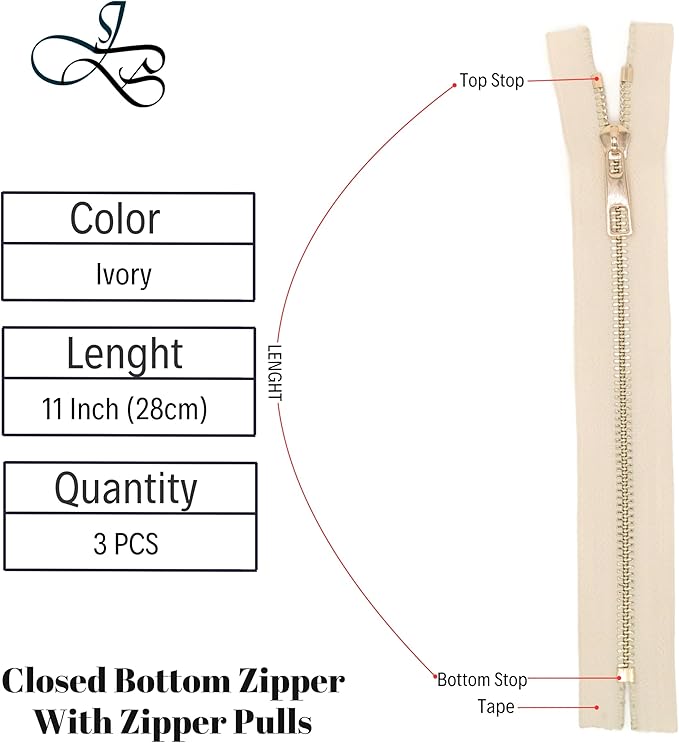 #5 Gold Metal Zipper - 50+ Colors - 3 PCS - (4-14 inches) Sizes - Luxury Lightweight Handcraft Metal Zippers with pulls for Purses Bags Pockets Shoes Sewing & Crafts DIY ZP025811