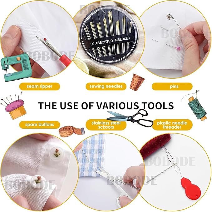 Arts Craft Printing Sewing Kit Floral Pattern Small Sewing Set,Professional Travel Sewing Kit with 18 Colors Sewing Thread, Basic Sewing Supplies Accessory for Emergency, Home Beginners