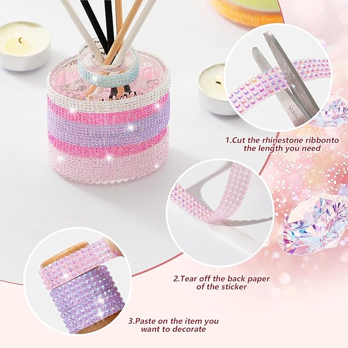 Rhinestone Ribbon Self Adhesive, 12-Yard Bedazzling Strips, 12-Rolls Rhinestone Strips for DIY Craft, Rhinestones for Crafting, Rhinestones Tape Self Adhesive for Home Decor and Special Events