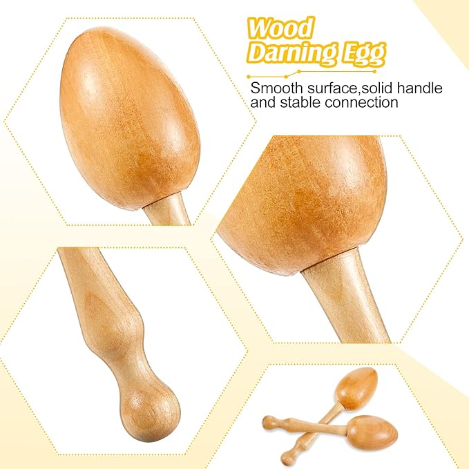 Jexine Darning Egg for Socks Wooden Darning Supplies Kit with 9 Large Eye Needles 16 Colors Sewing Threads for Socks Clothes Weaving Adults Darner DIY Handicraft Home Sewing Care(Multiple Color)