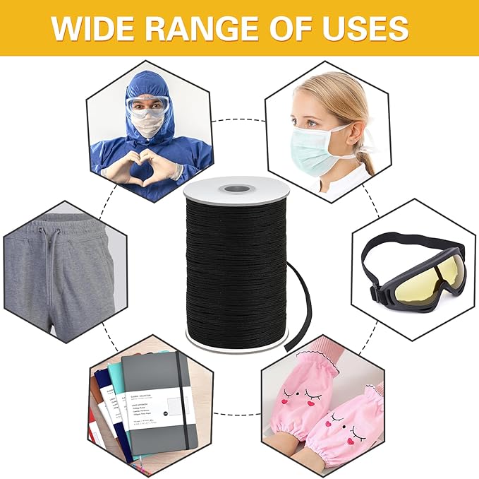 Coopay 200 Yards Length 1/4" Width Elastic Bands Flat Elastic Cord Rope Heavy Stretch Spool Knit for Sewing DIY Projects, Arts & Crafts (Black, 1/4 Inch)