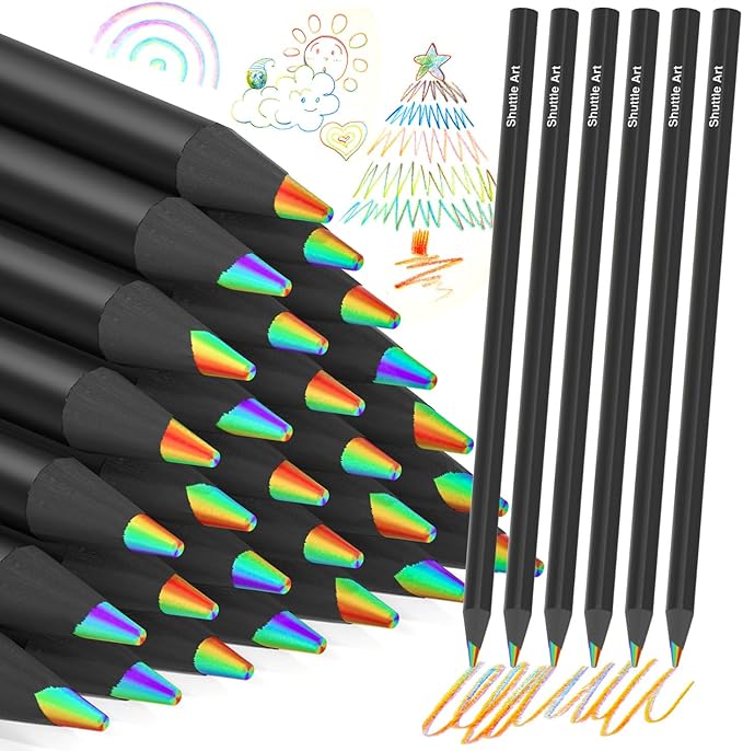 Shuttle Art 120 Pack Rainbow Pencils Bulk, 7 Colors in 1 Rainbow Colored Pencils, Pre-sharpened, Break-resistant Black Wooden Pencil for Kids and Adults Coloring, Drawing, Sketching, Doodling, Gifts