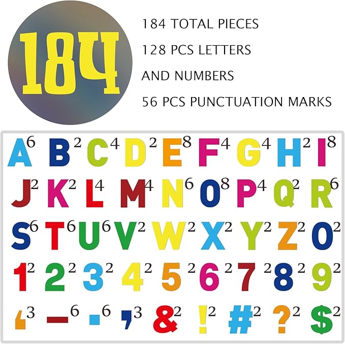 184 Pcs Large Vinyl Letter Sticker 6" Big Alphabet Number and Symbol Sticker Self Adhesive Removable Letter Decal for Christmas Bulletin Board Classroom Decor Poster Window Door Mailbox(Multicolored)