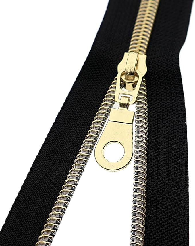 #5 Gold Metallic Nylon Coil Zipper by The Yard, Bulk 10 Yards Black Tape Gold Teeth with 25PCS Gold Zippers Pulls for Sewing, Bags, Purses YIGUANXIN