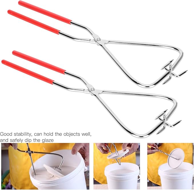 KooingTech 2pcs Dipping Tongs Glazing Tools, 12.8 * 4.1 Inch Stainless Steel Pottery Glazing Tools, Glazing Tongs for Pottery