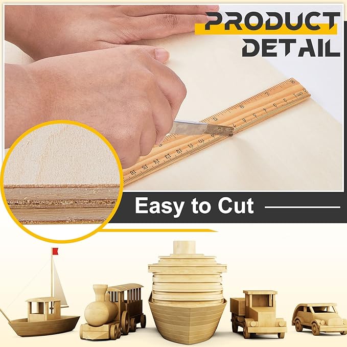 Juexica 12 Pcs Basswood Sheets 3mm 1/8" x 12" x 18" Plywood Board Craft Wood Thin Sheets for DIY Arts Crafts Woodworking Scroll Sawing Projects Painting Drawing Laser Cutting Projects