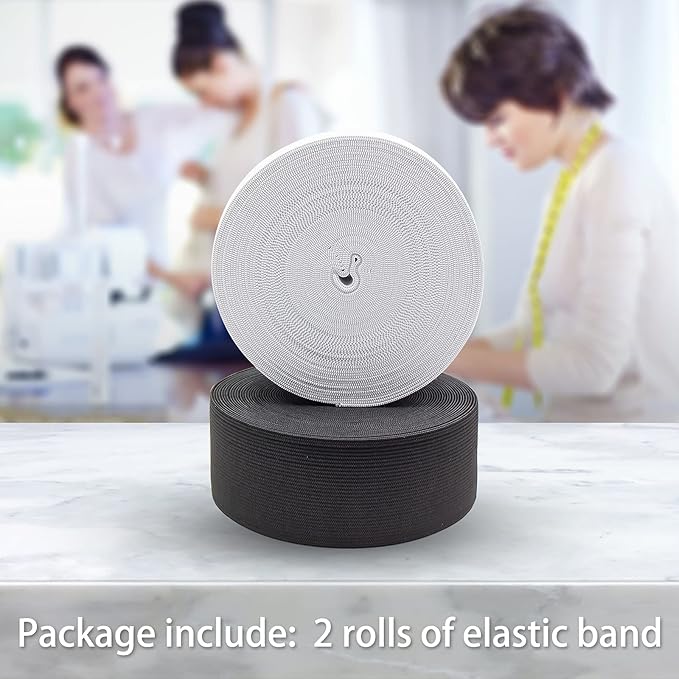 2 Inch Elastic Band for Sewing, Crafts, DIY, High Elasticity, (White 11Yards, Black 11 Yard)