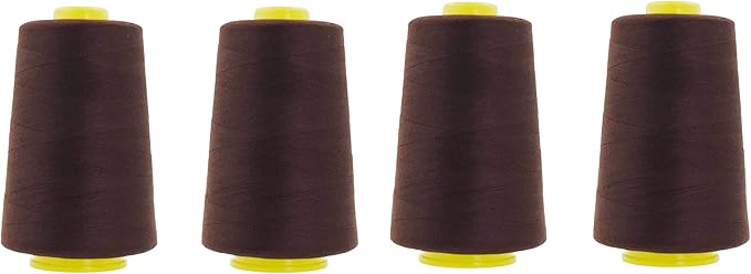Mandala Crafts 4 Pack of Serger Threads Cones Spools - 20S/2 24000 Yards Polyester Dark Brown Threads for Sergers Machine and Overlock Quilting Sewing Machine