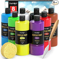 JusArt Beginner Acrylic Paint Set, 8 Colors (16.9oz/500ml Each) Bulk Large Bottles Artist Primary Paints for Canvas, Walls, Ceramics, Rocks, Eggs, Glass, Crafts