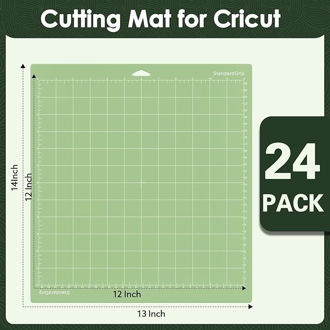 24 Pcs Cutting Mat for Cricut Bulk, Non-Slip 12x12 Inch Green Cut Mats (Standard Grip) for Explore One/Maker/Air/Air 2, DIY Crafty