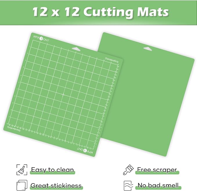 HTVRONT Standard Grip Cutting Mats- 2 Pack 12x12 Compatible with Cricut Maker 3/Maker 4/Maker/Explore 3/4/Air 2/One, Standard Adhesive Sticky Green Cutting Mat Replacement Accessories