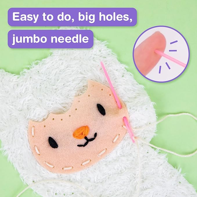Avenir My First Sewing Kit for Beginner Ages 6+ I Premium Plush Big DIY Animals I Child-Safe Tools for Easy Crafting Fun I Motor Skills & Wiggle Stuff Stitching Creativity I Skill Gift for Boys & Girl