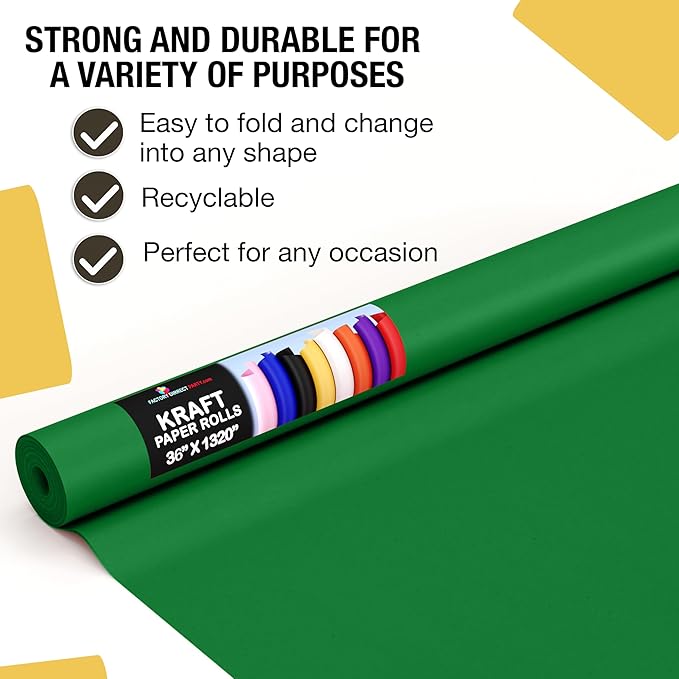 Crown Display Emerald Green Kraft Paper Roll - 36" X 1320" (110' Ft) - Perfect for Shipping & Packing