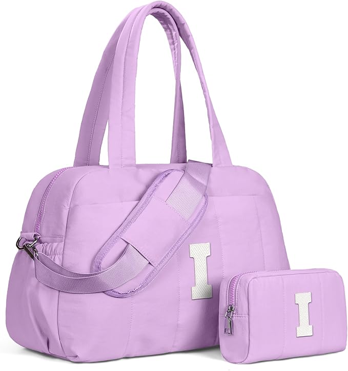 Birthday Gift for Women Girl-Initial Duffle Bag, Carry On Bags for Women，Overnight Bag with Wet Pocket，Lightweight Travel Bags Personalized Gym Tote with Makeup Pouch
