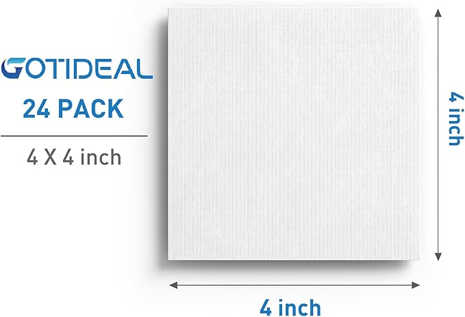GOTIDEAL Canvases for Painting, 4x4 inch of 24, Professional Primed White Blank Flat Canvas Panels- 100% Cotton Artist Canvas Boards for Acrylics Painting, Oil Watercolor Tempera