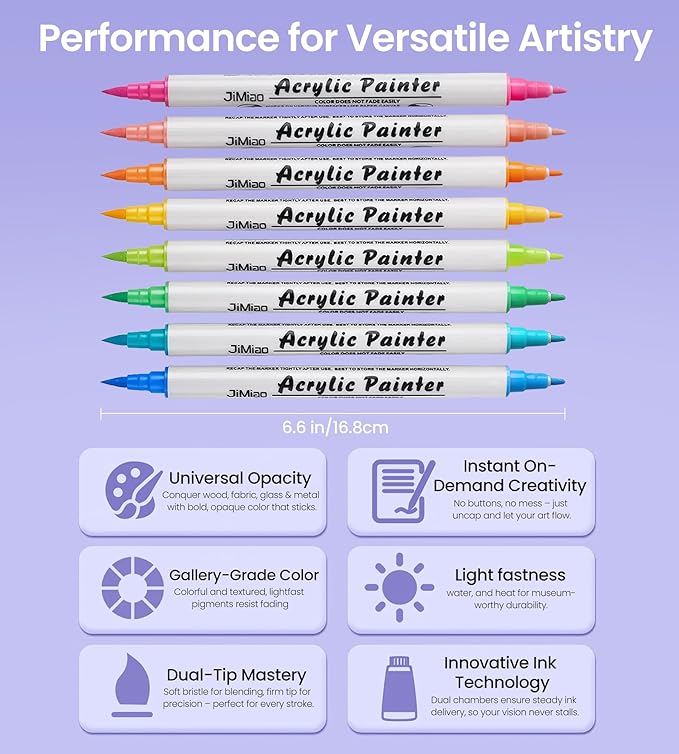 Woomer Dual Markers, No Bleeding Marker, Water-based & Waterproof after Dry, Acrylic Paint Pens for Fabric Rock DIY Crafts, 36 Colors, Brush & Fine Tip