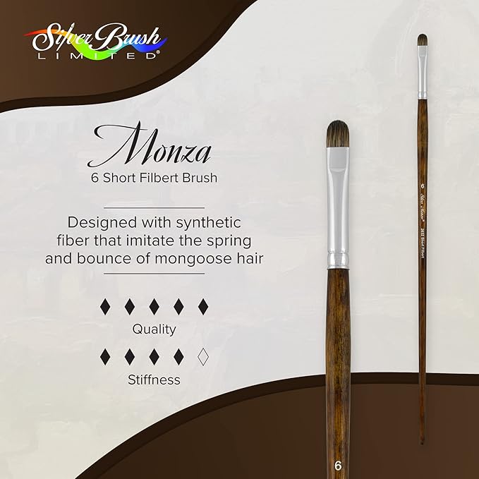 Silver Brush Limited 26326 Monza Short Filbert Brush for Oil & Acrylics Paintings, Size 6, Long Handle