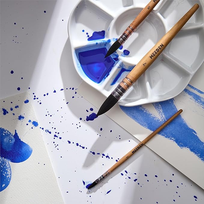 MEEDEN Watercolor Brushes Professional - Synthetic Squirrel Hair Artist Paint Brushes Set with Beech Wood Handle Great for Artists Hobbyists Size 5