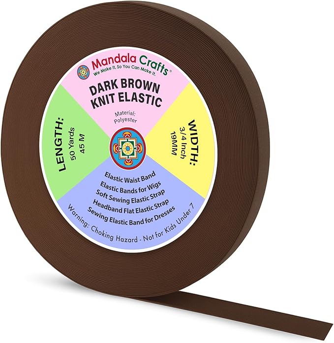 Mandala Crafts Wide 3/4 Inch Dark Brown Elastic Bands Spool for Pants Waistbands Sewing and DIY Crafts, 50 YD Stretchy Flat Fabric Strap Knit Elastic Band for Wig