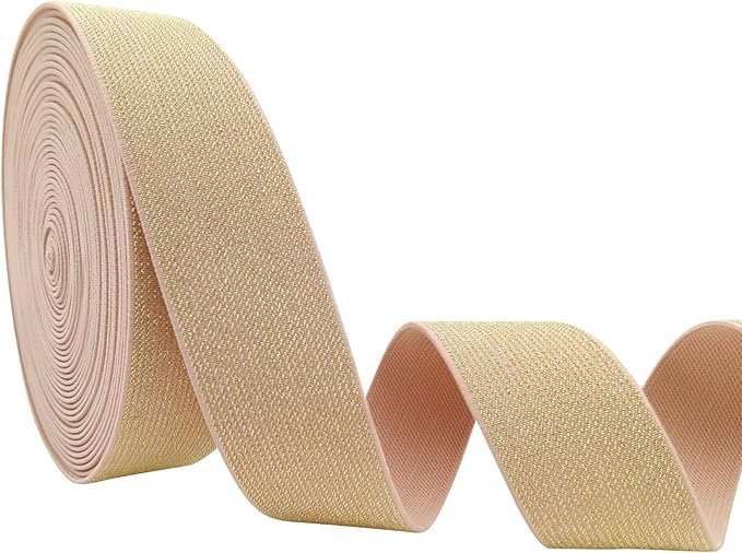 JESEP YONG 1.5 inch Glitter Pink Knit Elastic Band for Sewing 5 Yards Metallic Gold Ribbon Trims Spool Non-Slip Heavy Elastic Stretchy Strap for Pants Waistband-Wigs-Skirts-Craft Projects