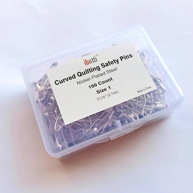 Curved Safety Pins for Quilting, Basting Pins, Size 1, 150-count