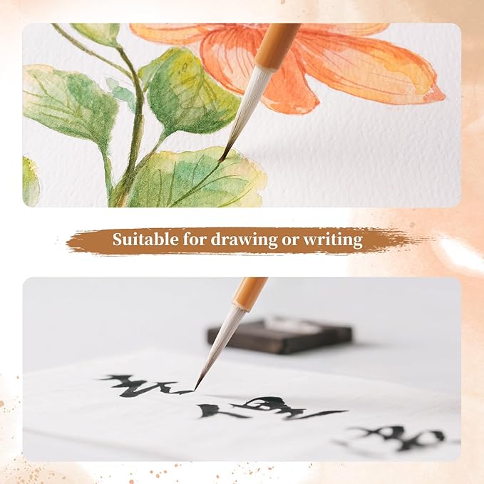 Fuumuui Chinese Calligraphy Brush, 3pcs Writing Brush Ink Painting Bamboo Watercolor Brushes Set Wolf Sheep Mix Brushes for Beginner Adult Professional Painting Tools