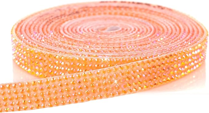 Novani Self Adhesive Rhinestone Ribbon, 0.39 Inch Wide 3 Yards 1 Roll, Orange AB Diamond Bling Strips for DIY Crafts, Glitter Resin Rhinestones Tape for Crafting, Car Decoration