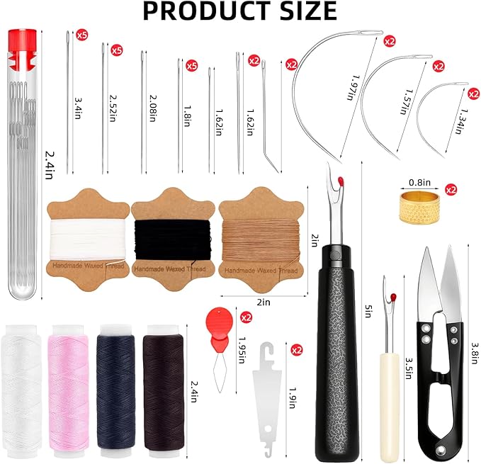 51Pcs Sewing Tool Set Heavy Duty Sewing Kit Big Eye Steel Sewing Needles Thread Kits Hand Sewing Kit for Upholstery Repair Leather Heavy Duty Thread Strong Large Eye Sewing Needle Seam Ripper Thimbles