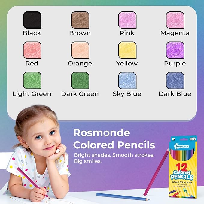 Rosmonde Colored Pencils Bulk 25 Pack | 300 Pencils, Assorted Pre Sharpened Colors Set, 12 Bright Colors, Easy Grip, Ready to Use Pencils for Teachers, Art Stations & Coloring Projects