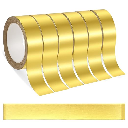 6rolls Washi Tape Gold, Gold Foil Tape Metallic, Adhesive Gold Tapes for Tv Frame, Gold Foil Washi Tapes for Wall Mirror Decor Crafts Christmas Gift Wrapping (10m/roll)