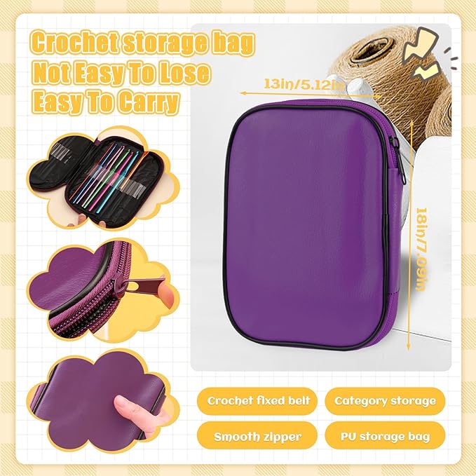 IMZAY 54 Pcs Crochet Hooks Set, Crochet Needles Set with Purple Storage Case, Ergonomic Knitting Needles Stitch Marker DIY Hand Knitting Craft Art Tools for Beginners
